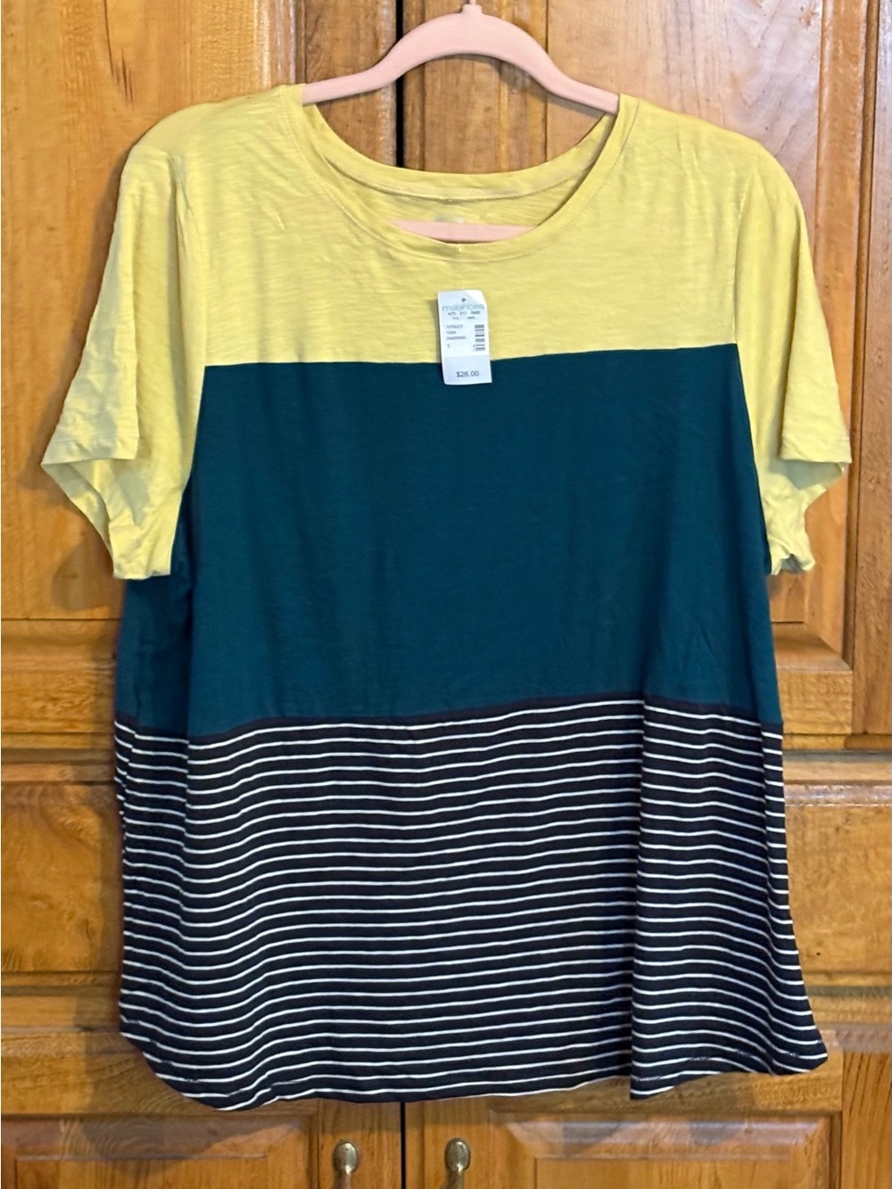 NWT MAURICE'S COLORBLOCK Striped T-SHIRT YELLOW TEAL BLACK WHITE 1X